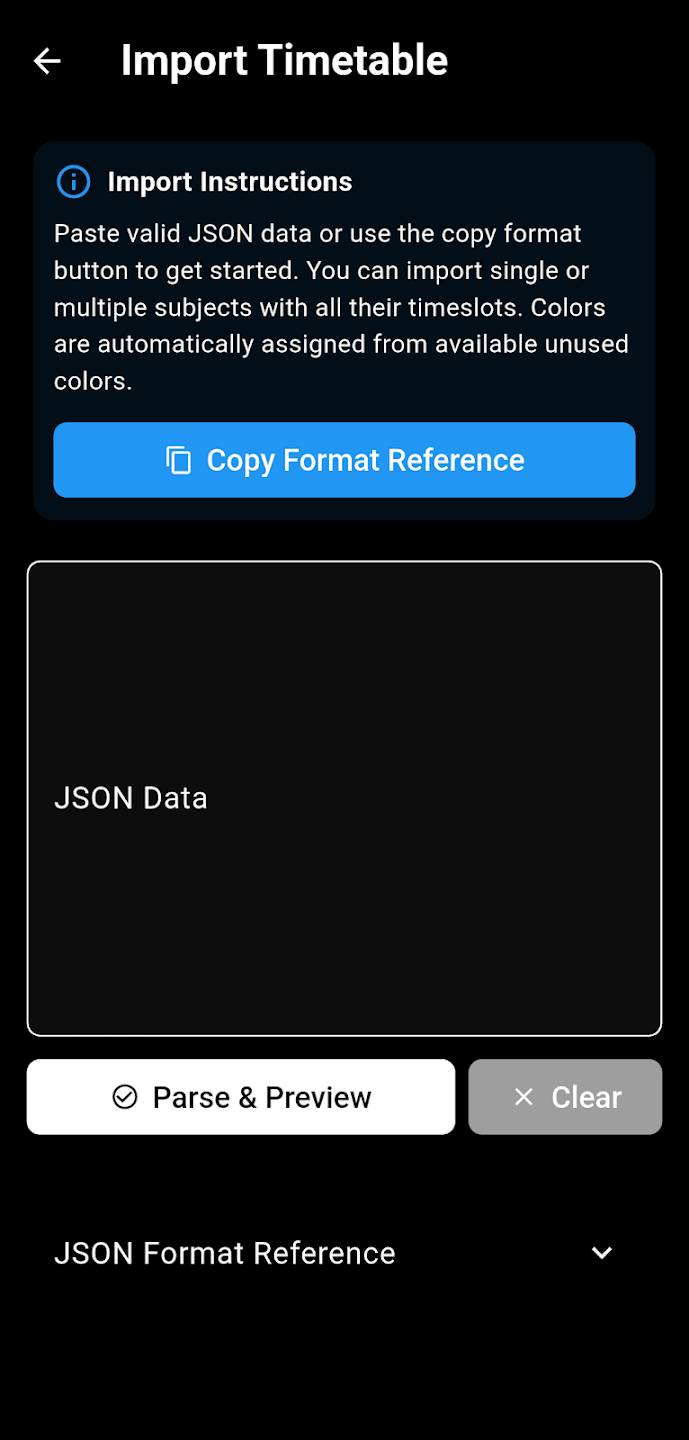 Real AttendMate Import Timetable screen