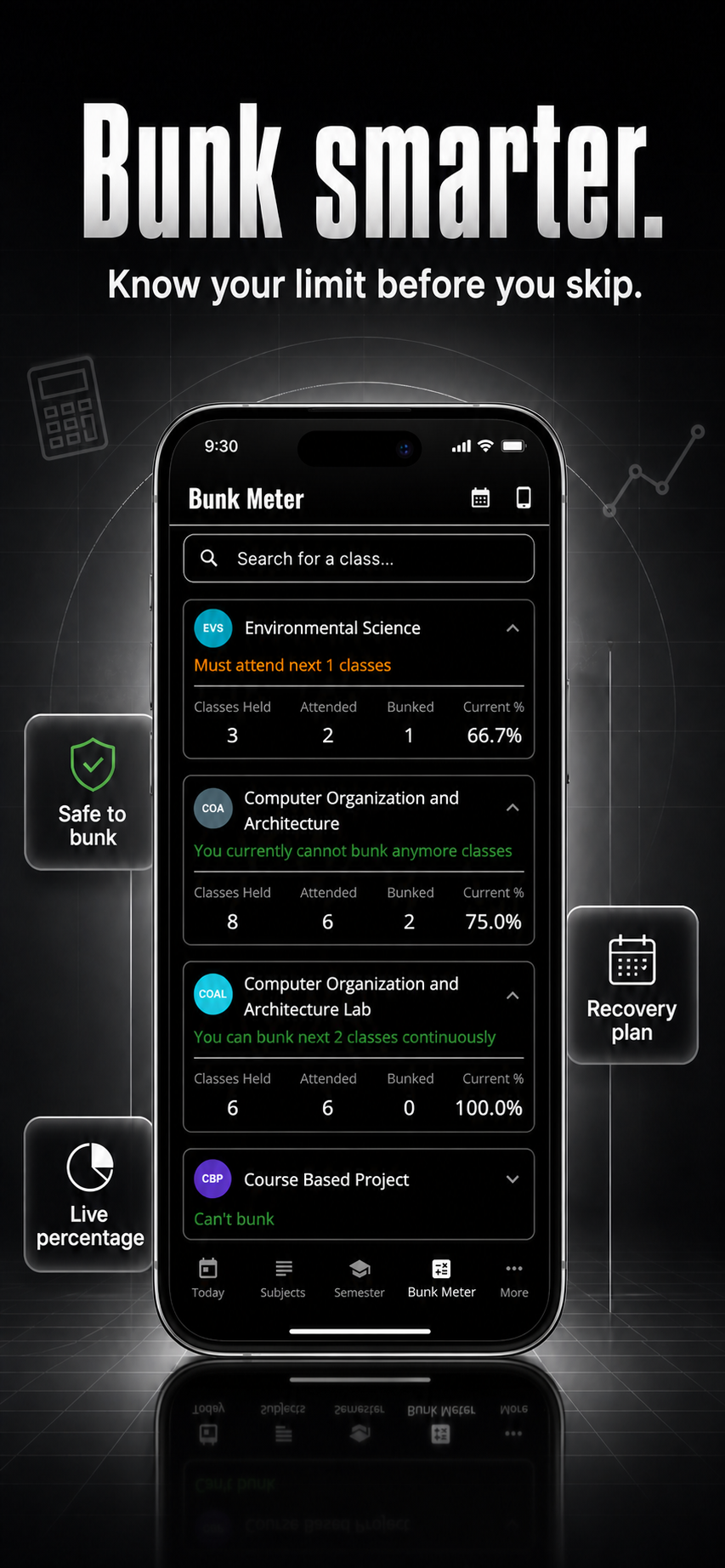 AttendMate Bunk Meter on iPhone