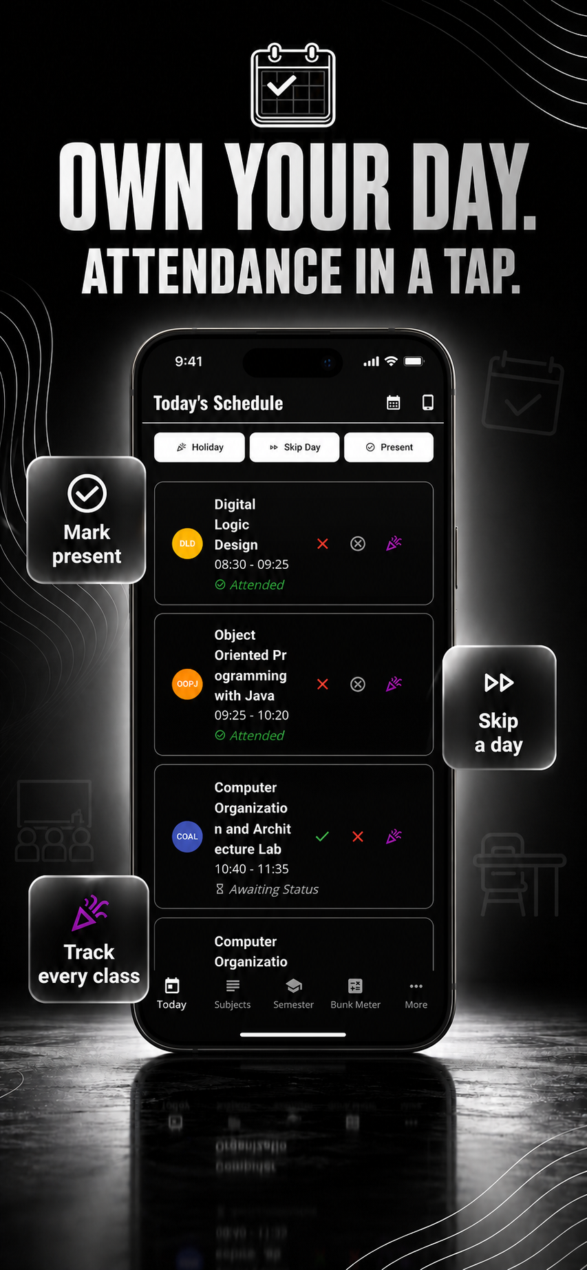AttendMate Today's Schedule on iPhone